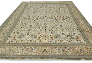 Vintage Cream Floral Traditional 9X12 Tabriz Persian Rug