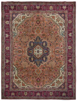 Vintage Rusty Beige Floral Traditional 10X13 Tabriz Persian Rug