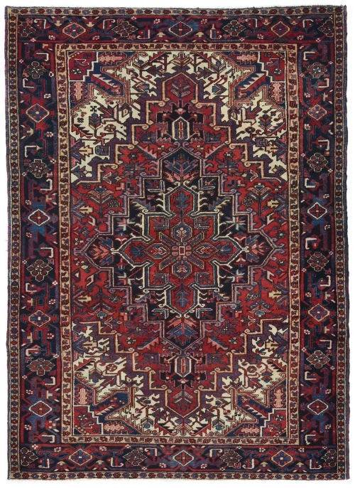 Vintage Red Geometric 6'6X8'11 Heriz Persian Oriental Rug