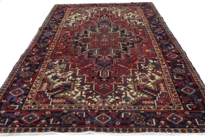 Vintage Red Geometric 6'6X8'11 Heriz Persian Oriental Rug