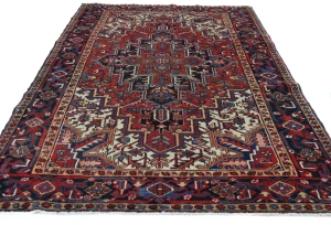 Vintage Red Geometric 6'6X8'11 Heriz Persian Oriental Rug