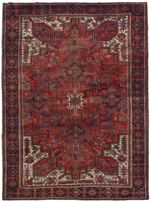Semi Antique Red Geometric 10x13 Heriz Persian Rug