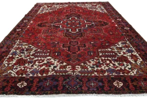 Vintage Red Floral Traditional 10x13 Heriz Persian Rug