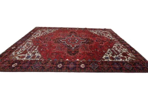Vintage Red Floral Traditional 10x13 Heriz Persian Rug