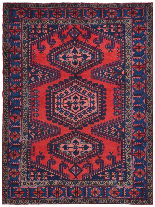Vintage Red Tribal Geometric 7X10 Viss Persian Rug