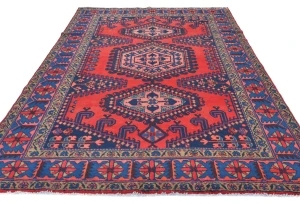Vintage Red Tribal Geometric 7X10 Viss Persian Rug