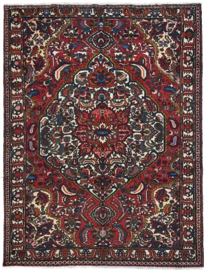 Vintage Red Floral 7x9 Bakhtiari Persian Rug