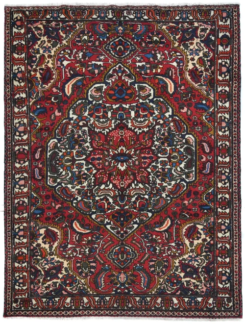 Vintage Red Floral 7x9 Bakhtiari Persian Rug