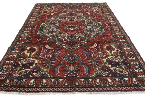 Vintage Red Floral 7x9 Bakhtiari Persian Rug
