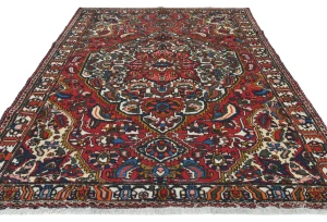 Vintage Red Floral 7x9 Bakhtiari Persian Rug