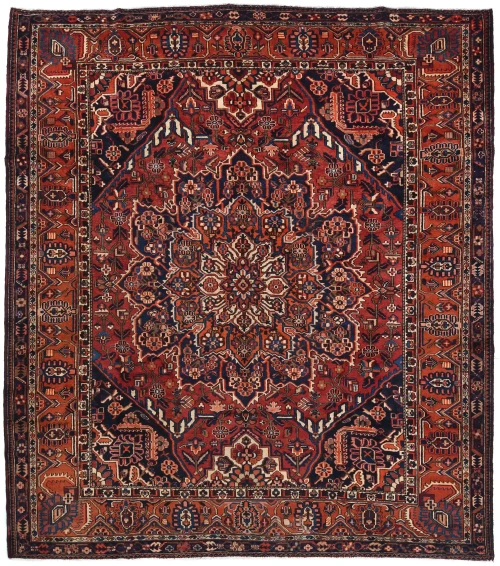Vintage Red Floral 10'6X11'7 Bakhtiari Persian Rug