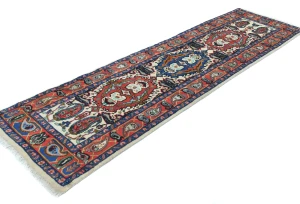 Vintage Cream Tribal 2'6X9'1 Heriz Persian Runner Rug