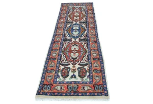 Vintage Cream Tribal 2'6X9'1 Heriz Persian Runner Rug