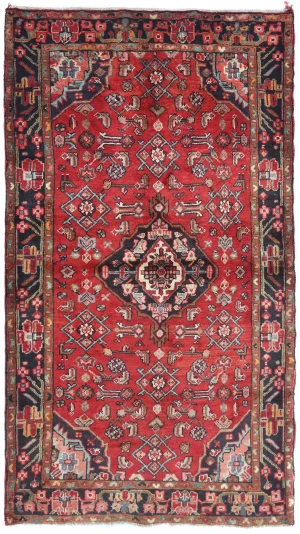 Vintage Red Floral Traditional 4X6 Hamedan Persian Rug