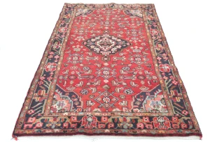 Vintage Red Floral Traditional 4X6 Hamedan Persian Rug