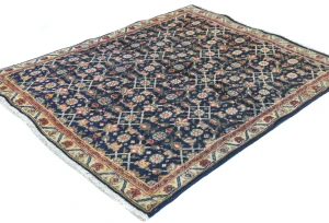 Vintage Purple-navy Floral 3'6X4'3 Mahal Persian Rug