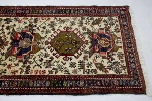Vintage Beige Geometric 3X13 Karajeh Persian Runner Rug