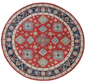 Red Geometric Tribal 9X9 Kazak Oriental Round Rug