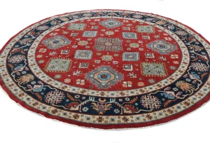 Red Geometric Tribal 9X9 Kazak Oriental Round Rug