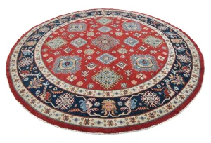 Red Geometric Tribal 9X9 Kazak Oriental Round Rug