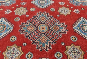 Red Geometric Tribal 9X9 Kazak Oriental Round Rug