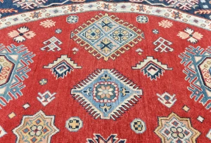 Red Geometric Tribal 9X9 Kazak Oriental Round Rug