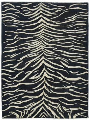 Black & Cream Abstract Modern 6X8 Kazak Pakistan Rug