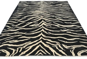 Black & Cream Abstract Modern 6X8 Kazak Pakistan Rug