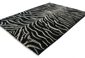 Black & Cream Abstract Modern 6X8 Kazak Pakistan Rug