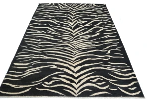 Black & Cream Abstract Modern 6X8 Kazak Pakistan Rug