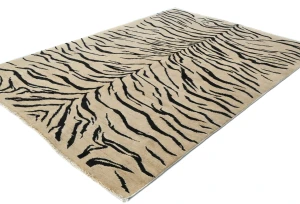 Cream & Black Abstract Modern 5X8 Kazak Pakistan Rug