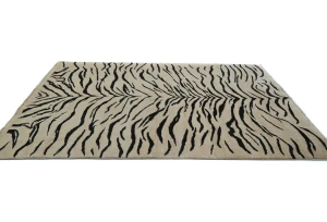 Cream & Black Abstract Modern 5X8 Kazak Pakistan Rug