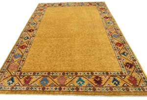 Gold Geometric Modern 6X9 Kazak Pakistan Rug