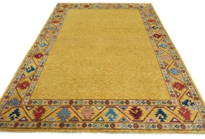 Gold Geometric Modern 6X9 Kazak Pakistan Rug