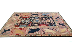 Dark Navy Floral Modern 5'2X6'4 Kazak Pakistan Rug