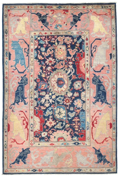 Dark Navy Floral Modern 5X7 Kazak Pakistan Rug