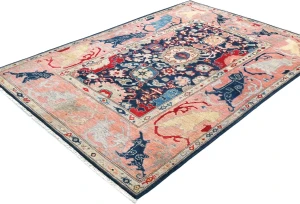 Dark Navy Floral Modern 5X7 Kazak Pakistan Rug