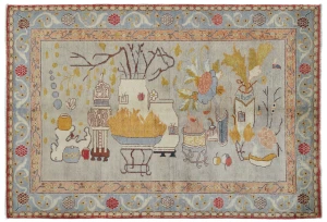 Pastel Gray Pictorial Modern 4'6X7'0 Kazak Pakistan Rug