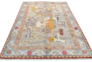 Pastel Gray Pictorial Modern 4'6X7'0 Kazak Pakistan Rug