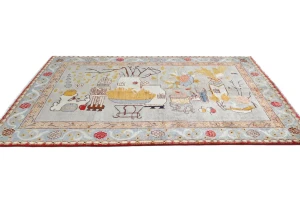 Pastel Gray Pictorial Modern 4'6X7'0 Kazak Pakistan Rug