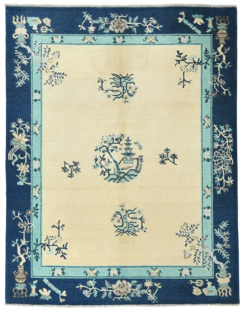 Cream Bordered Modern 5X7 Kazak Pakistan Rug