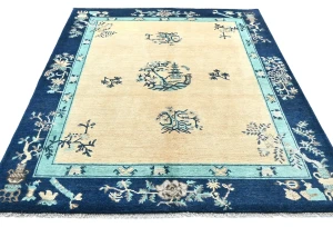 Cream Bordered Modern 5X7 Kazak Pakistan Rug