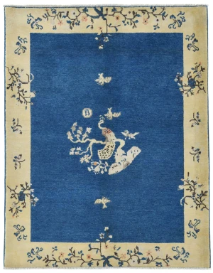 Navy Blue Bordered Modern 5'2X6'5 Kazak Pakistan Rug