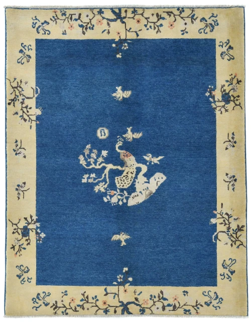 Navy Blue Bordered Modern 5'2X6'5 Kazak Pakistan Rug