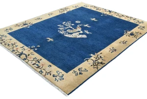 Navy Blue Bordered Modern 5'2X6'5 Kazak Pakistan Rug