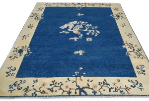 Navy Blue Bordered Modern 5'2X6'5 Kazak Pakistan Rug