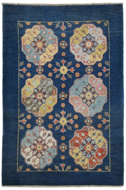 Navy Blue Geometric Modern 3X5 Kazak Pakistan Rug