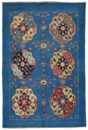 Blue Floral Modern 3X5 Kazak Oushak Pakistan Rug