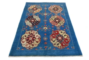 Blue Floral Modern 3X5 Kazak Oushak Pakistan Rug