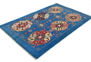 Blue Floral Modern 3X5 Kazak Oushak Pakistan Rug